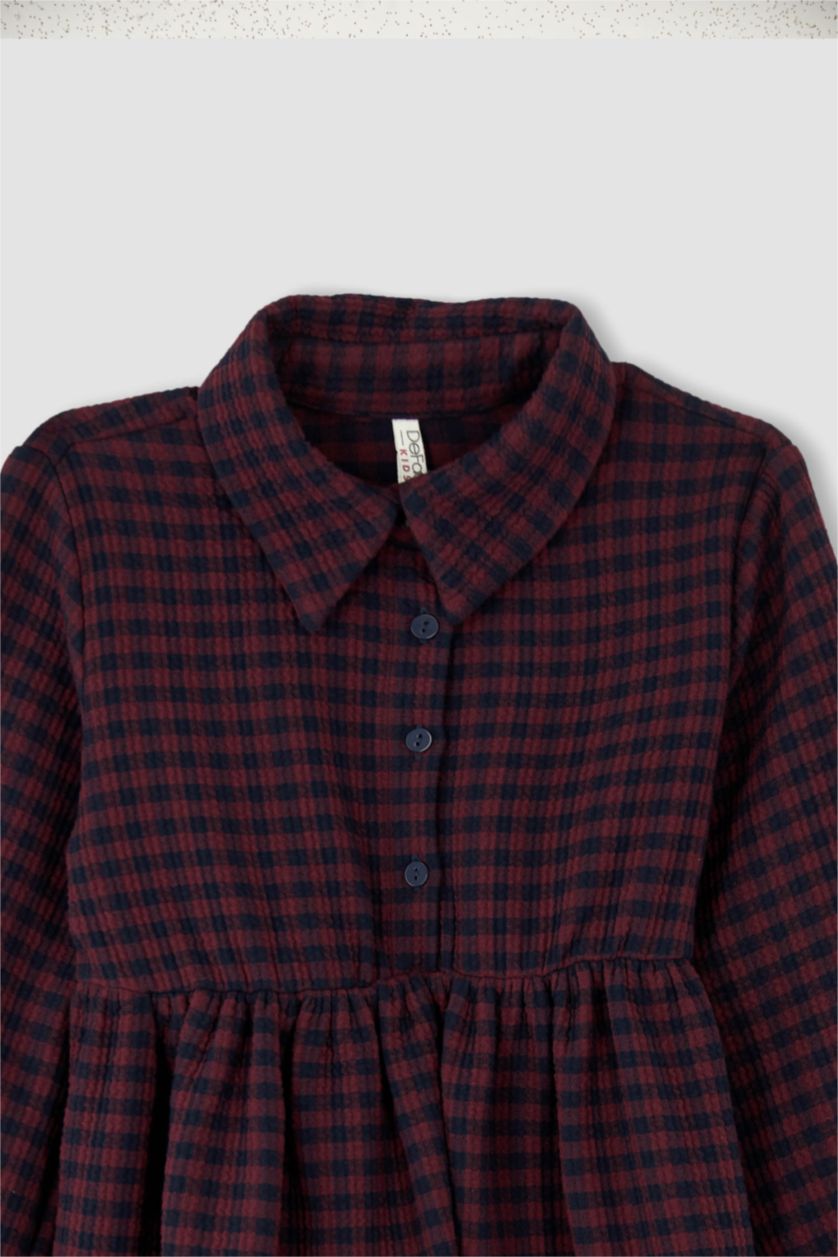 FILLES Bordeaux Robe à carreaux et col polo à manches longues pour fille