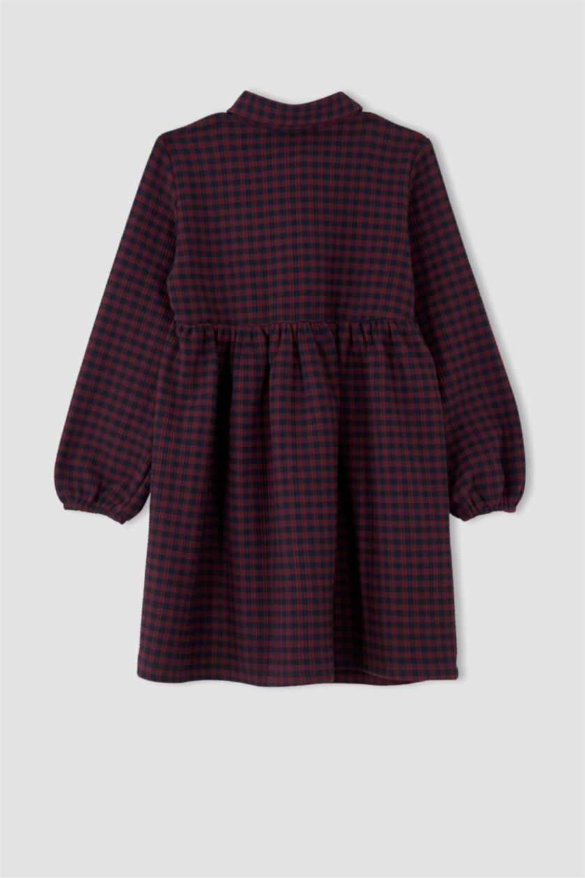 FILLES Bordeaux Robe à carreaux et col polo à manches longues pour fille