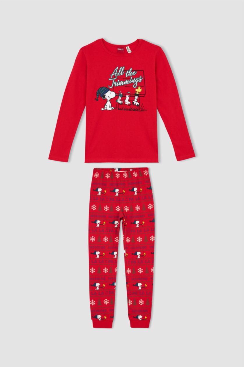 Girls & Teens Red 2 piece Regular Fit Snoopy Licensed Knitted Pyjamas