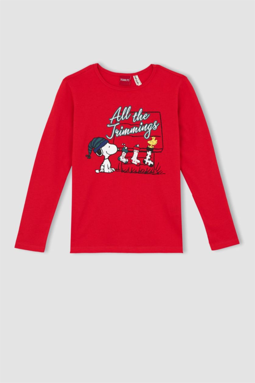 Girls & Teens Red 2 piece Regular Fit Snoopy Licensed Knitted Pyjamas