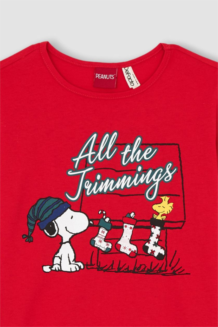 Girls & Teens Red 2 piece Regular Fit Snoopy Licensed Knitted Pyjamas