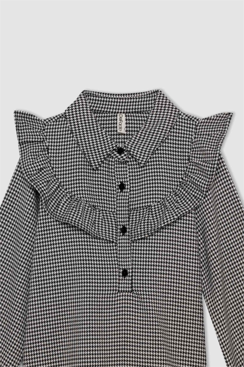 FILLES Noir Robe Tissé Manche Longue