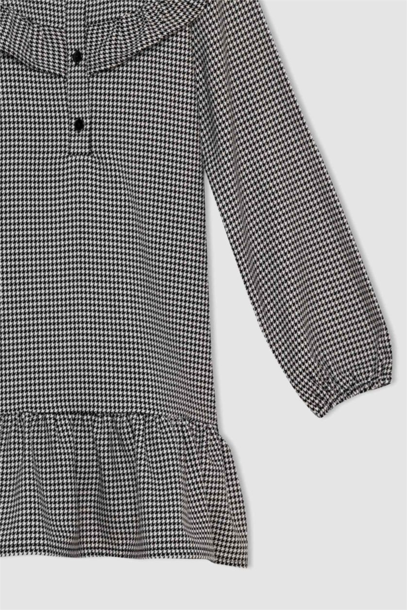 FILLES Noir Robe Tissé Manche Longue