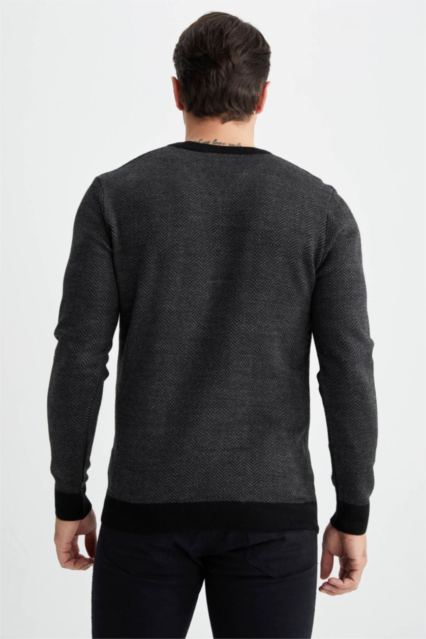 MAN Black Regular Fit V-Neck Knitwear Pullover