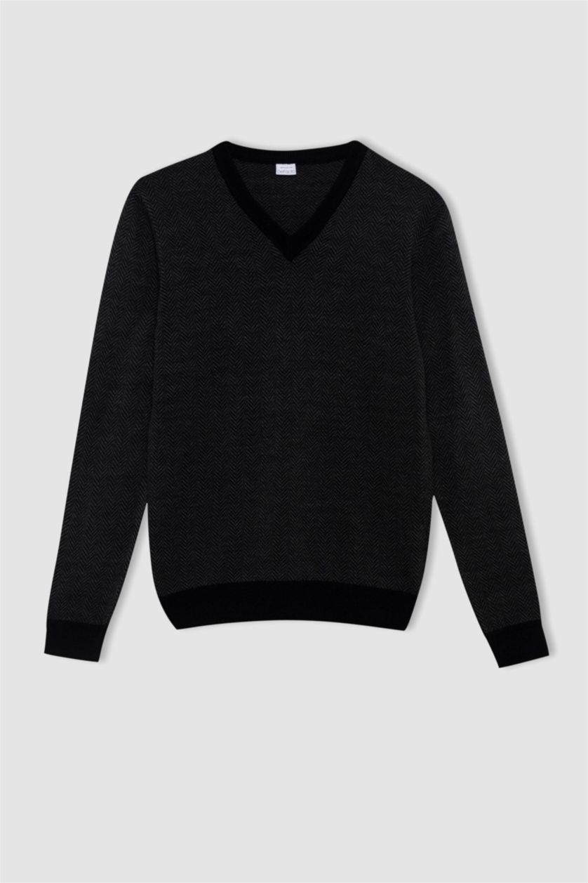 MAN Black Regular Fit V-Neck Knitwear Pullover