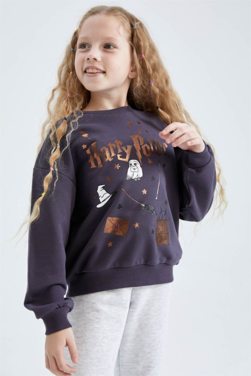 بناتي أنثرا سويت شيرت بناتي قصة عادية مرخص من هاري بوتر