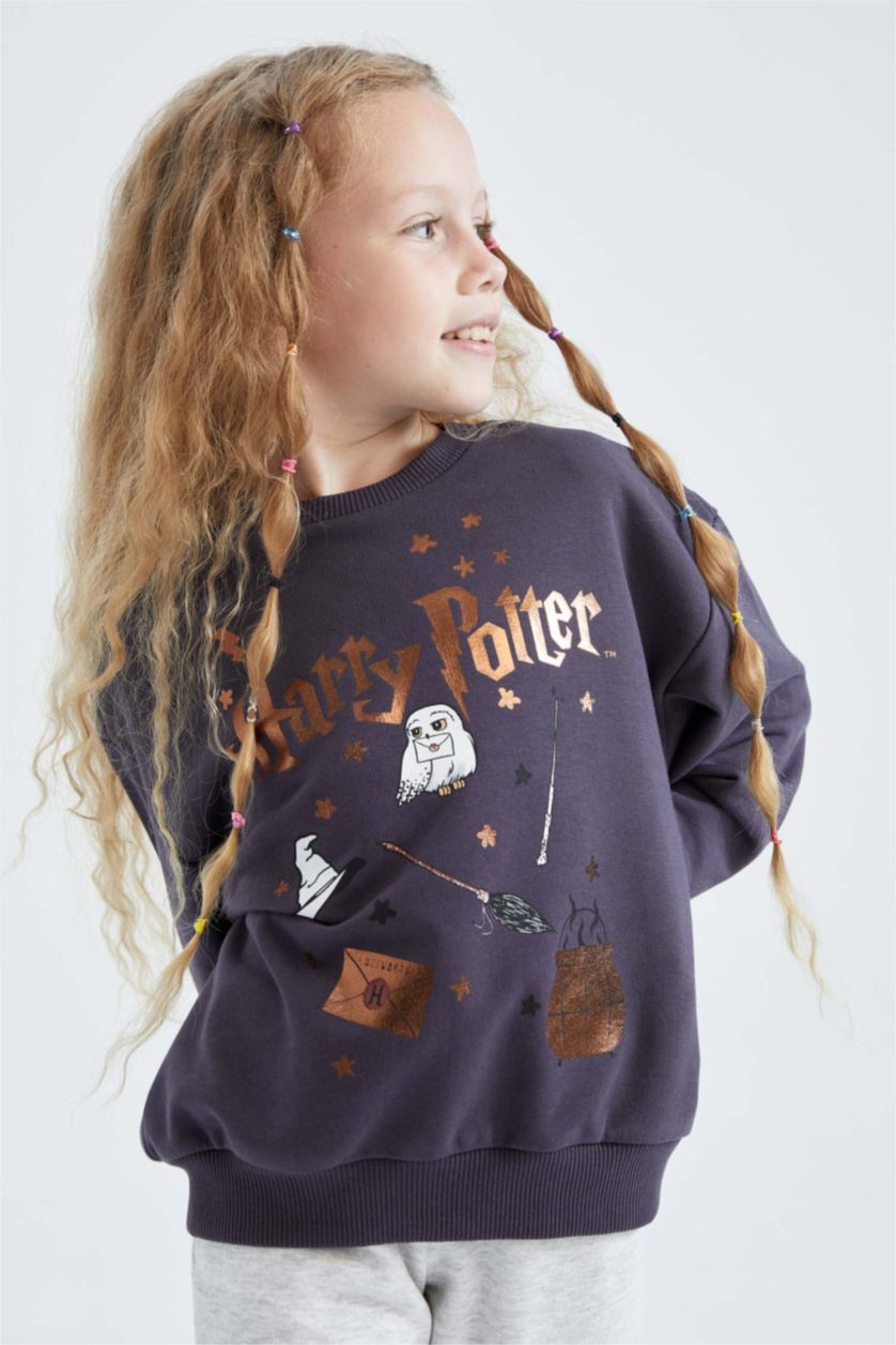 بناتي أنثرا سويت شيرت بناتي قصة عادية مرخص من هاري بوتر