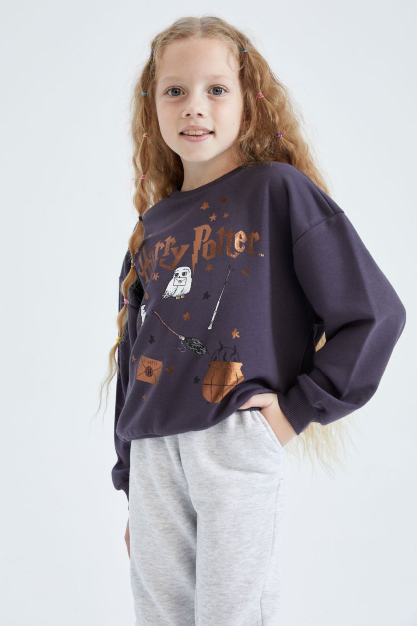 بناتي أنثرا سويت شيرت بناتي قصة عادية مرخص من هاري بوتر