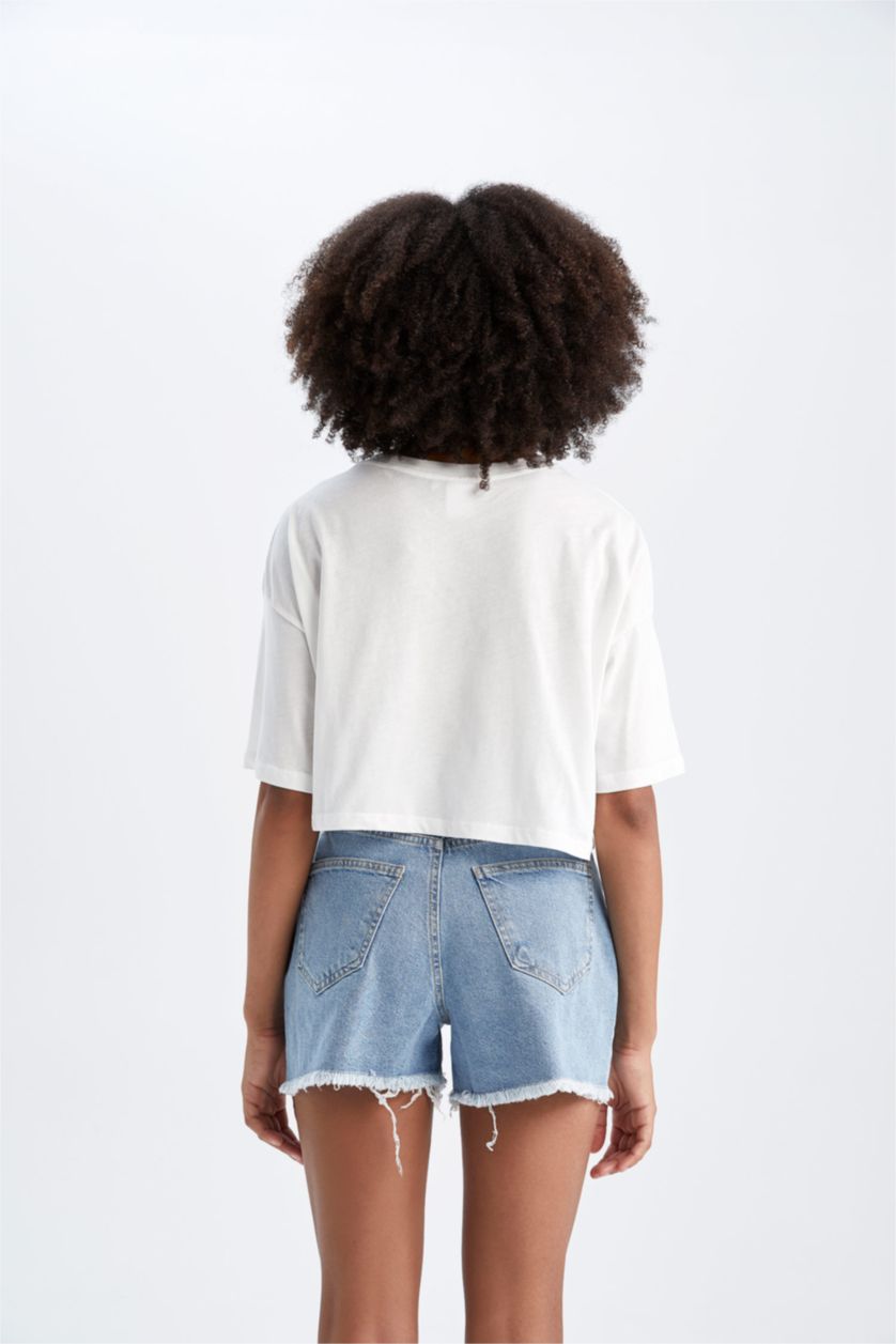 نساء اوف وايت تي شيرت نص كم مطبوع اوفر سايز بياقة مستديرة من بيبسي