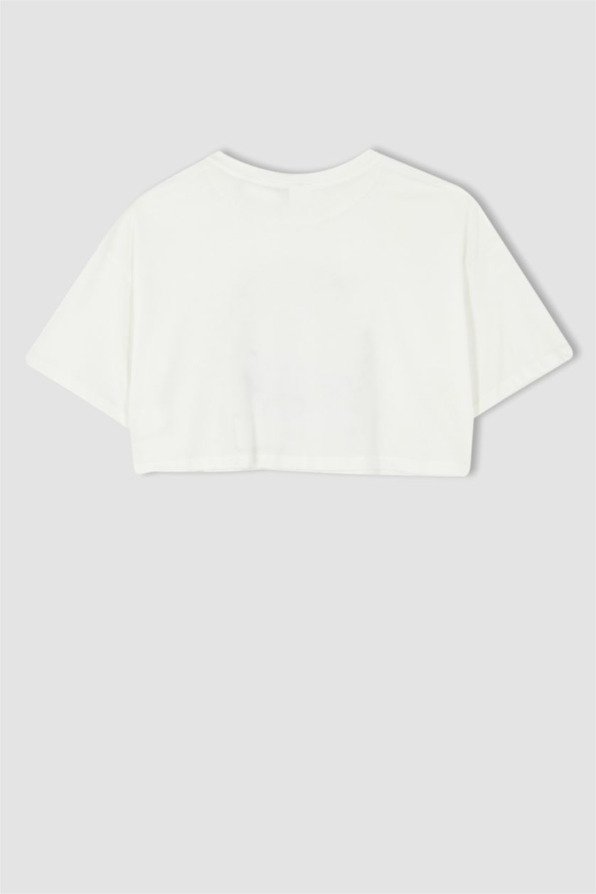 نساء اوف وايت تي شيرت نص كم مطبوع اوفر سايز بياقة مستديرة من بيبسي