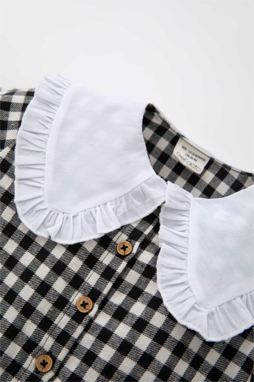 طفلة صغيرة أسود قميص كاروهات بناتي قصة عادية كم طويل برقبة كبيرة