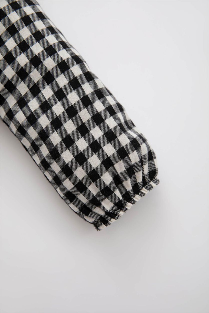 طفلة صغيرة أسود قميص كاروهات بناتي قصة عادية كم طويل برقبة كبيرة