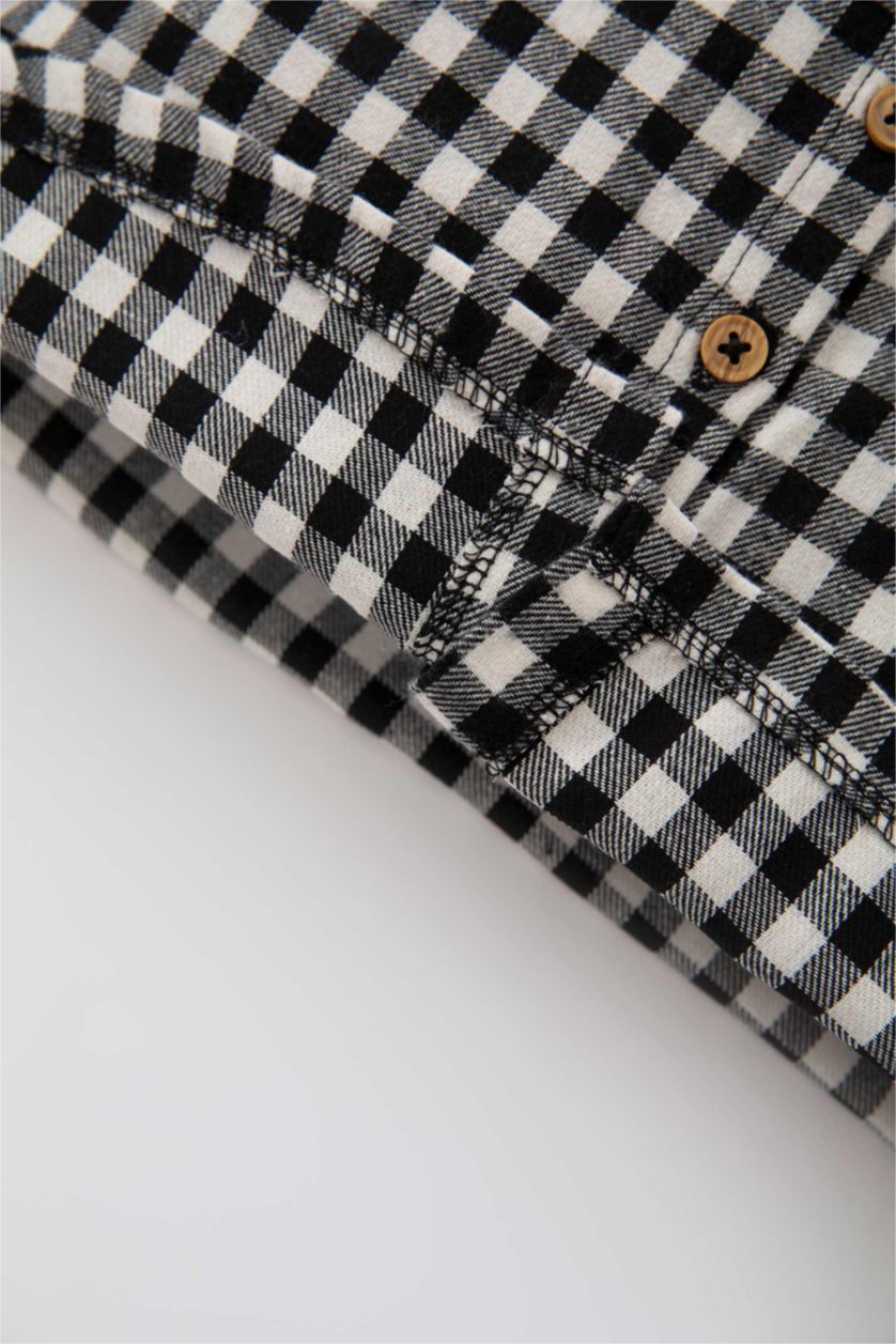 طفلة صغيرة أسود قميص كاروهات بناتي قصة عادية كم طويل برقبة كبيرة