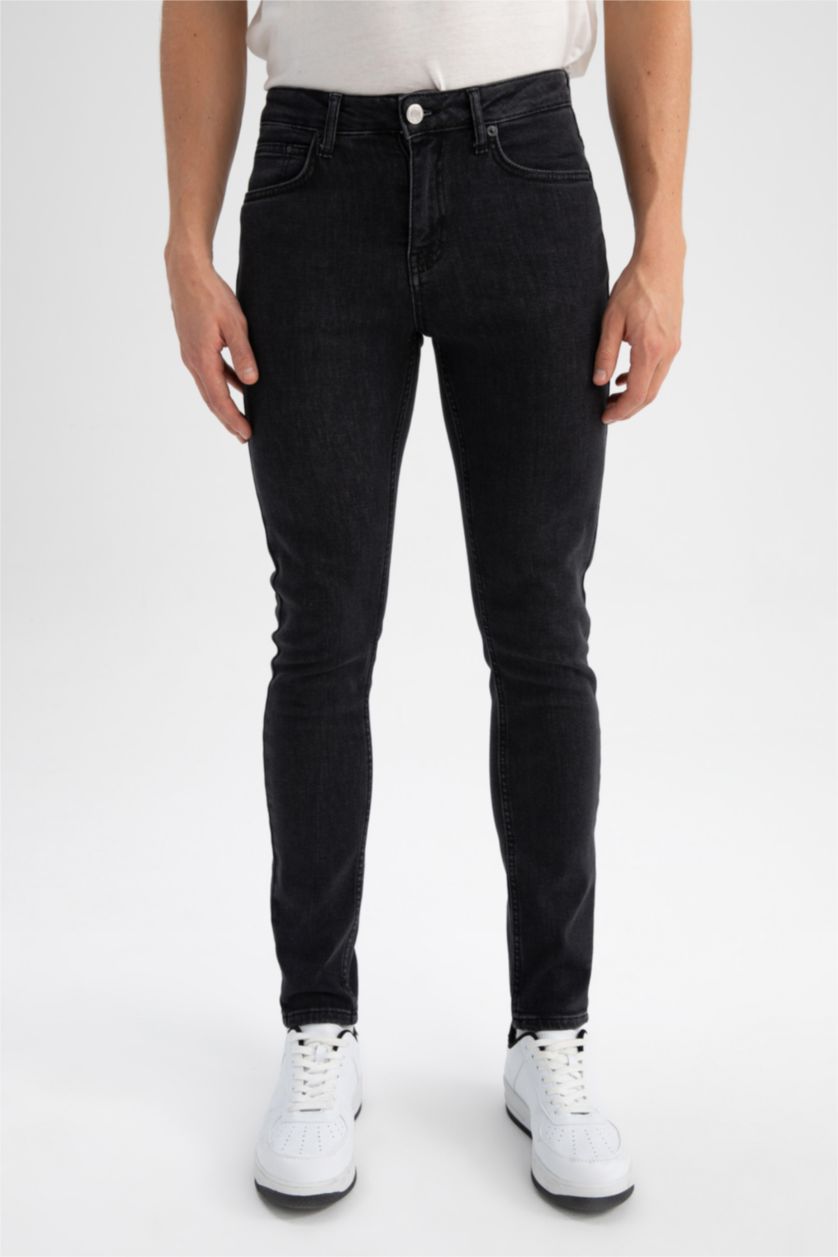 رجالي رمادي بنطلون جينز سوبر سكيني فيت برجل ضيقة وخصر عادي