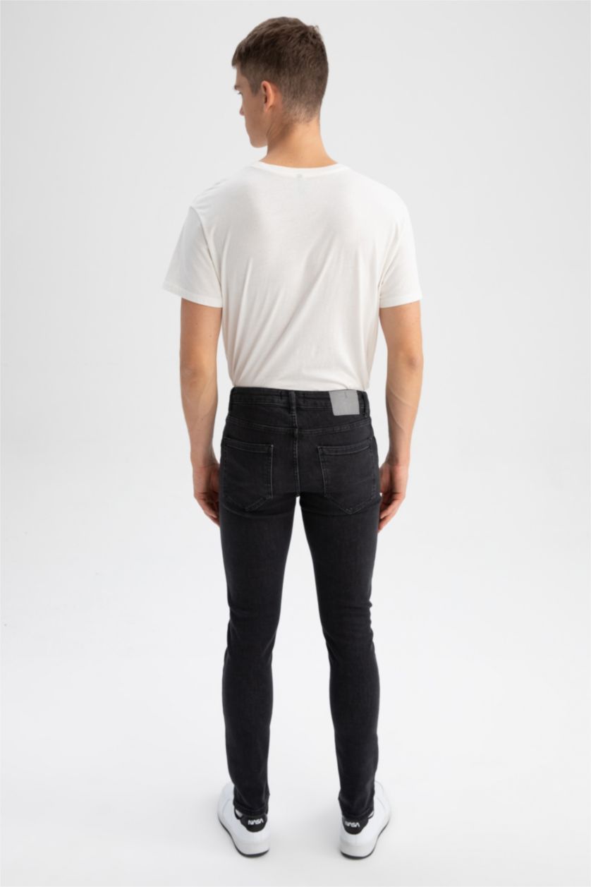 رجالي رمادي بنطلون جينز سوبر سكيني فيت برجل ضيقة وخصر عادي