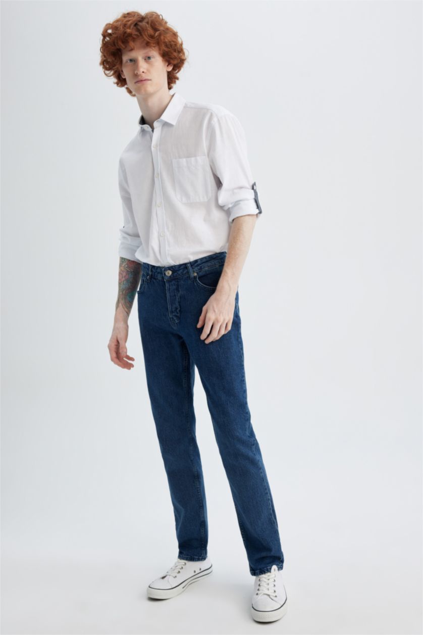 HOMME Bleu Foncé Pantalon Coupe Confort Régulière