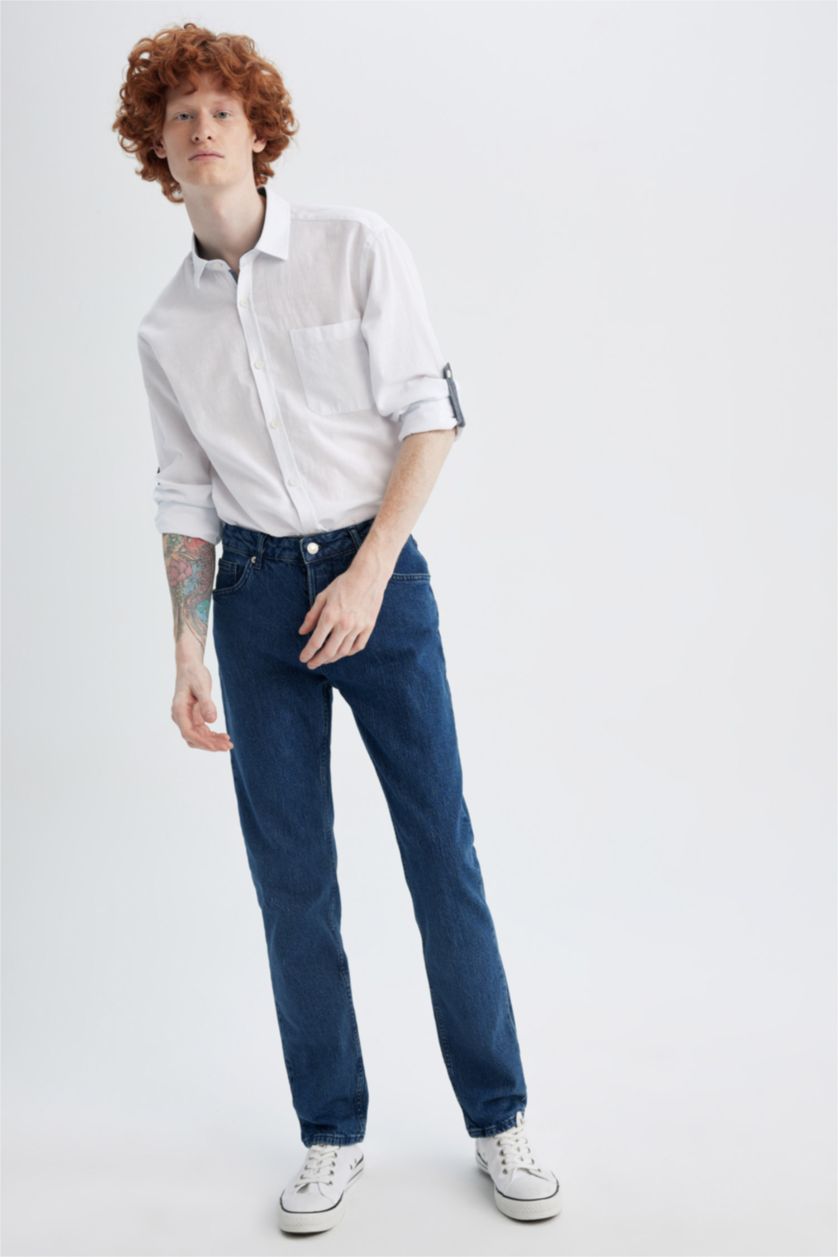 HOMME Bleu Foncé Pantalon Coupe Confort Régulière