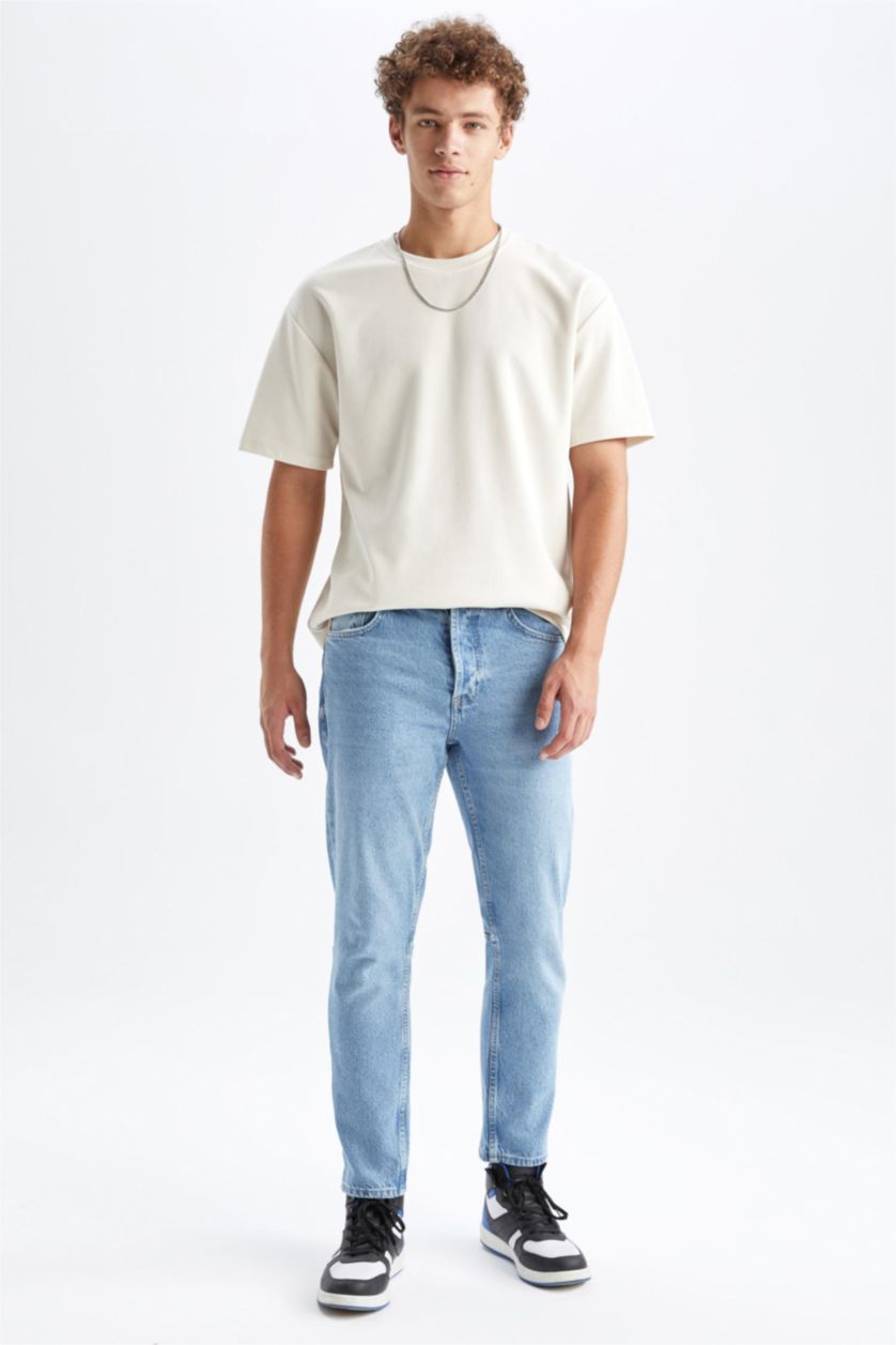 رجال أزرق فاتح بنطلون جينز 90’S قصة ضيقة مستدام