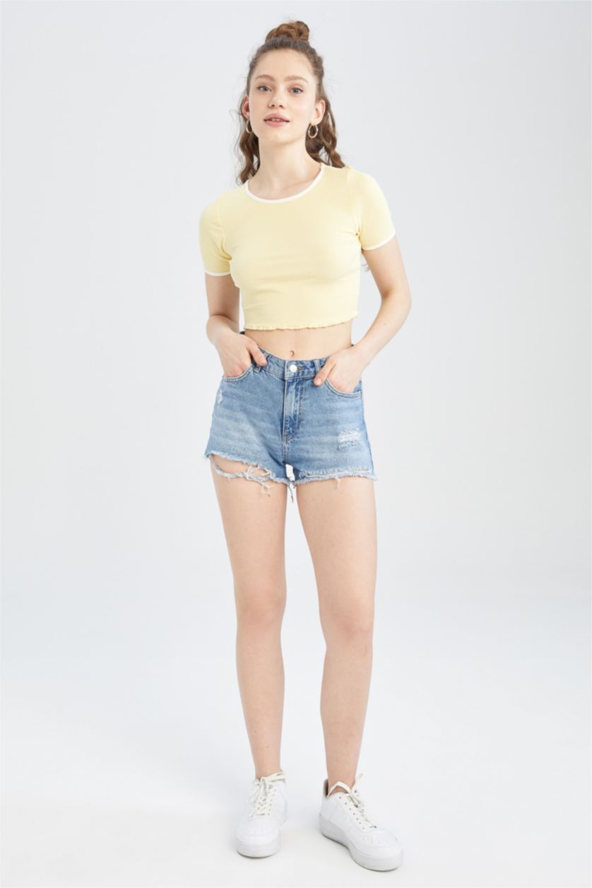 WOMAN Yellow Slim Fit Short Sleeve T-Shirt