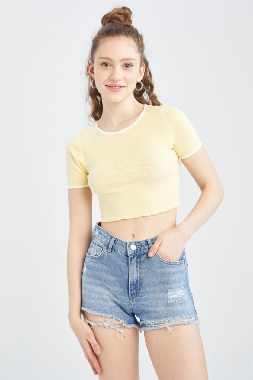 WOMAN Yellow Slim Fit Short Sleeve T-Shirt