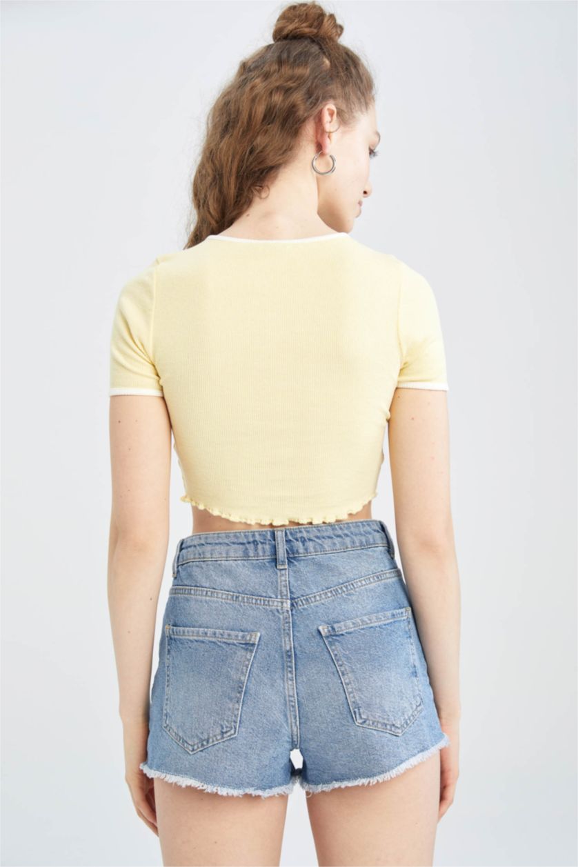 WOMAN Yellow Slim Fit Short Sleeve T-Shirt