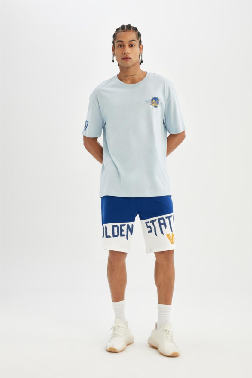 Erkek Saks DeFactoFit NBA Golden State Warriors Lisanslı Regular Fit %100 Pamuk Şort