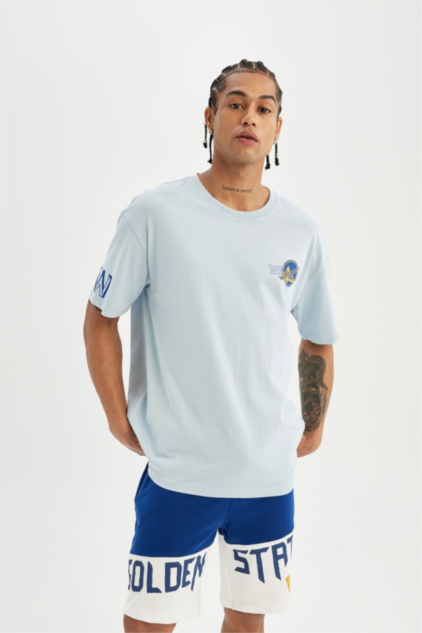 Erkek Saks DeFactoFit NBA Golden State Warriors Lisanslı Regular Fit %100 Pamuk Şort