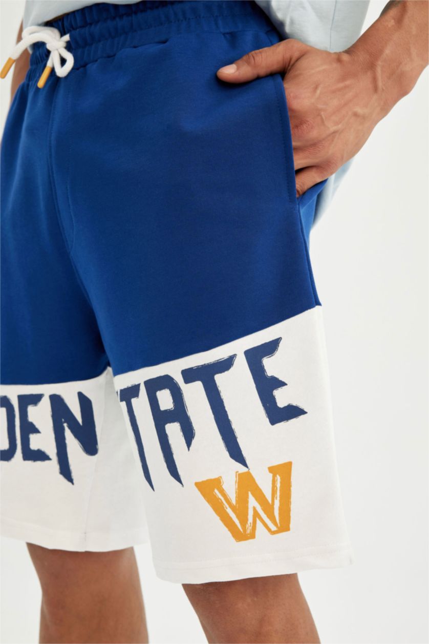 Erkek Saks DeFactoFit NBA Golden State Warriors Lisanslı Regular Fit %100 Pamuk Şort