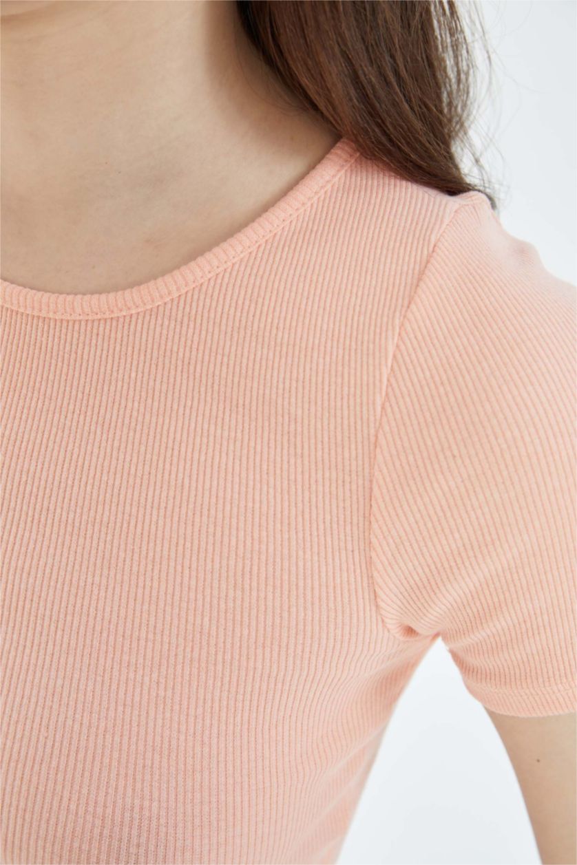 نساء سيموني تي شيرت كروب نص كم بياقة دائرية