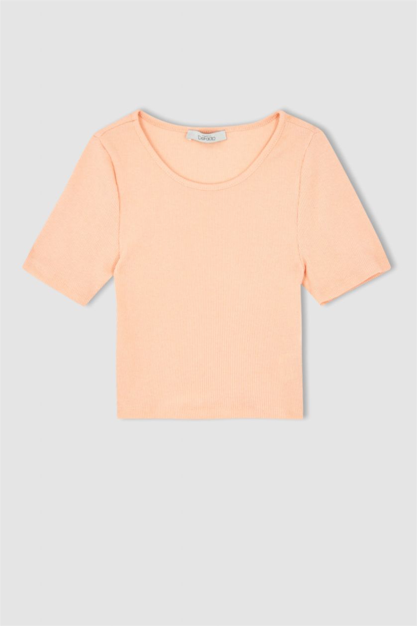 نساء سيموني تي شيرت كروب نص كم بياقة دائرية