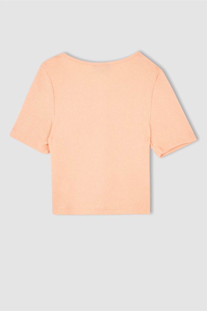 نساء سيموني تي شيرت كروب نص كم بياقة دائرية