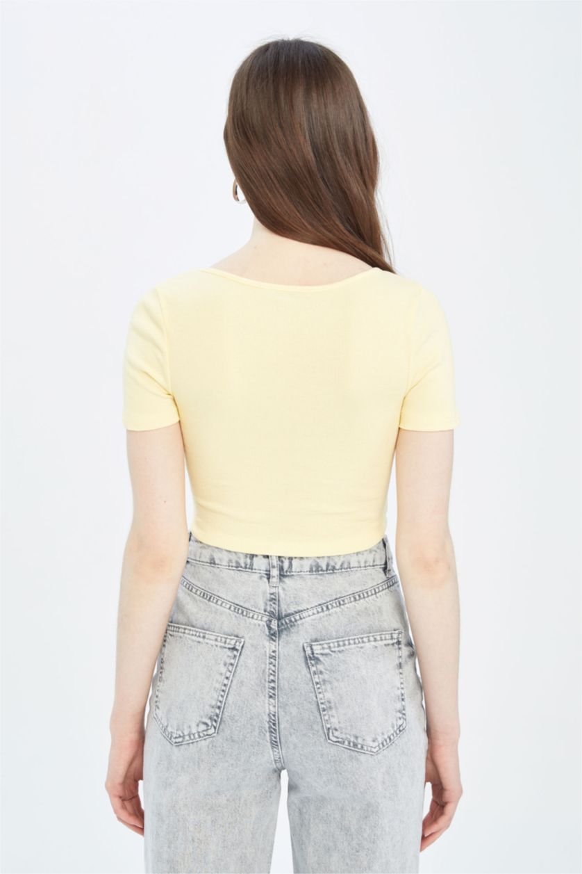 WOMAN Yellow Coool Fitted Crew Neck Short Sleeve Crop T-Shirt