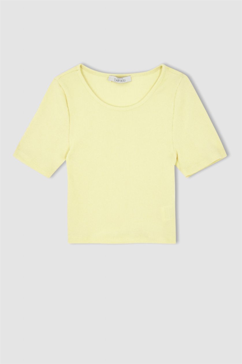 WOMAN Yellow Coool Fitted Crew Neck Short Sleeve Crop T-Shirt