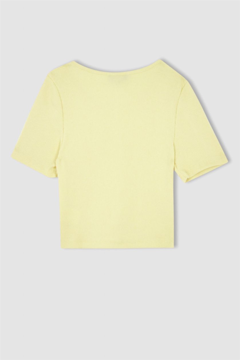 WOMAN Yellow Coool Fitted Crew Neck Short Sleeve Crop T-Shirt