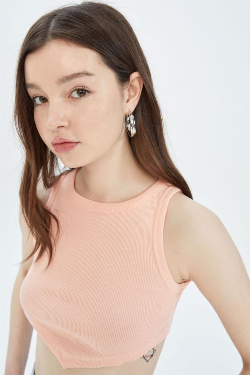 WOMAN Pink Coool Super Crop Corduroy Knitted Singlet