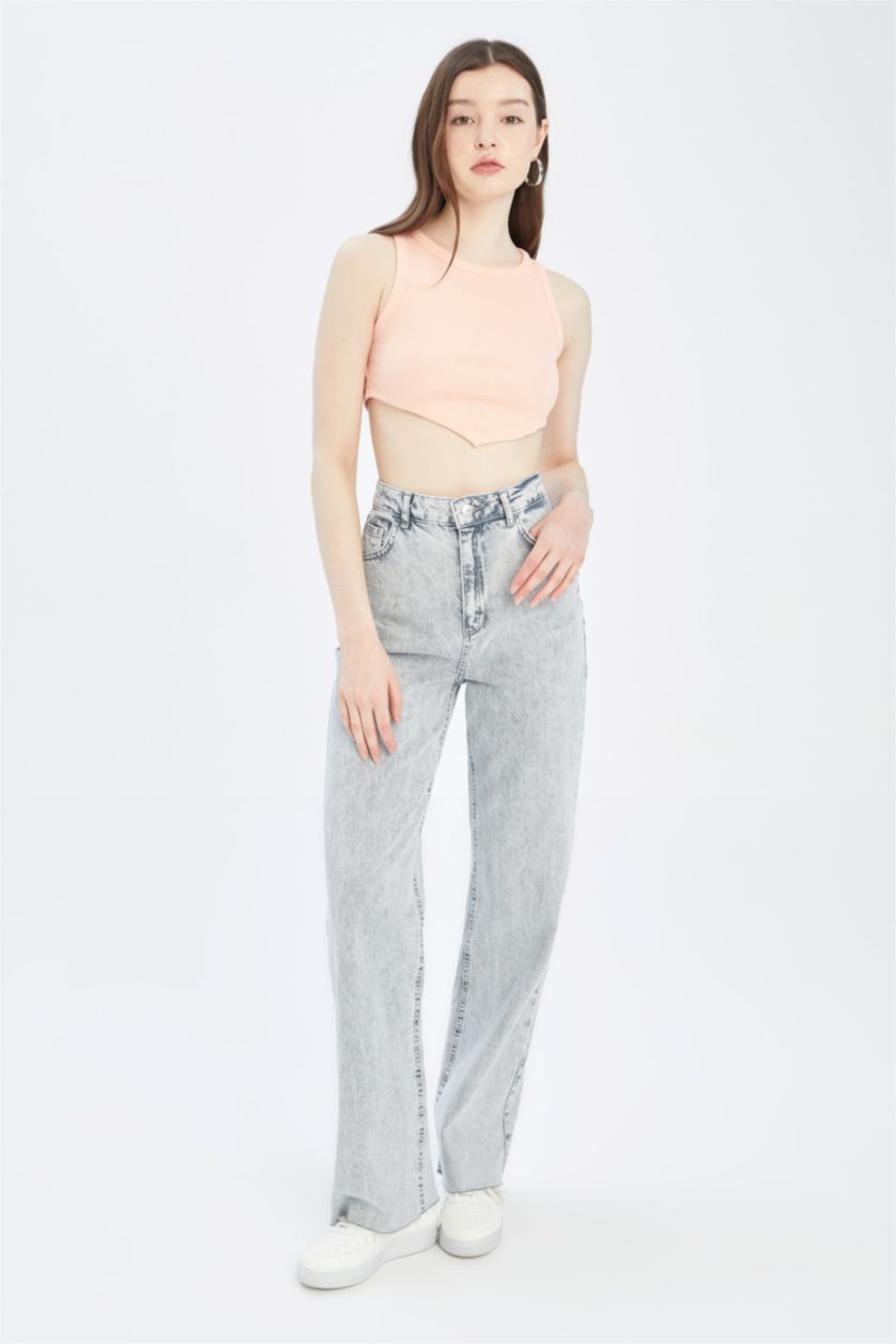 WOMAN Pink Coool Super Crop Corduroy Knitted Singlet