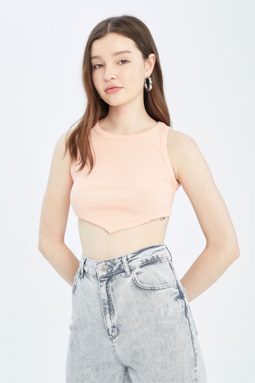 WOMAN Pink Coool Super Crop Corduroy Knitted Singlet