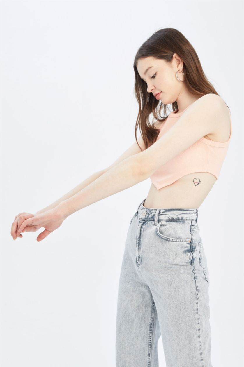 WOMAN Pink Coool Super Crop Corduroy Knitted Singlet