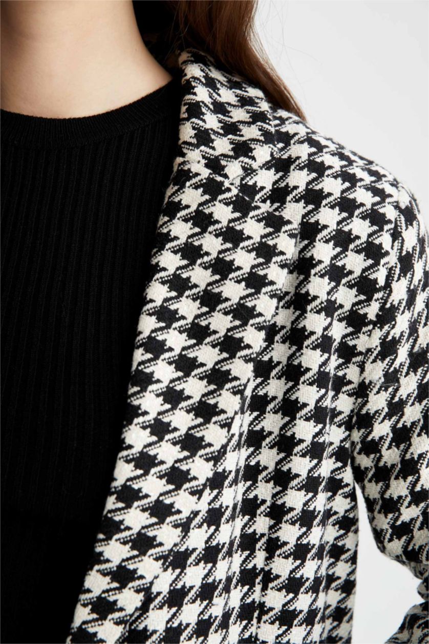 نساء أسود سترة بليزر قصة عادية تويد