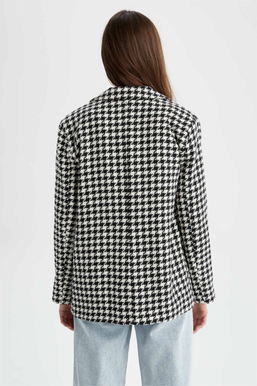 نساء أسود سترة بليزر قصة عادية تويد