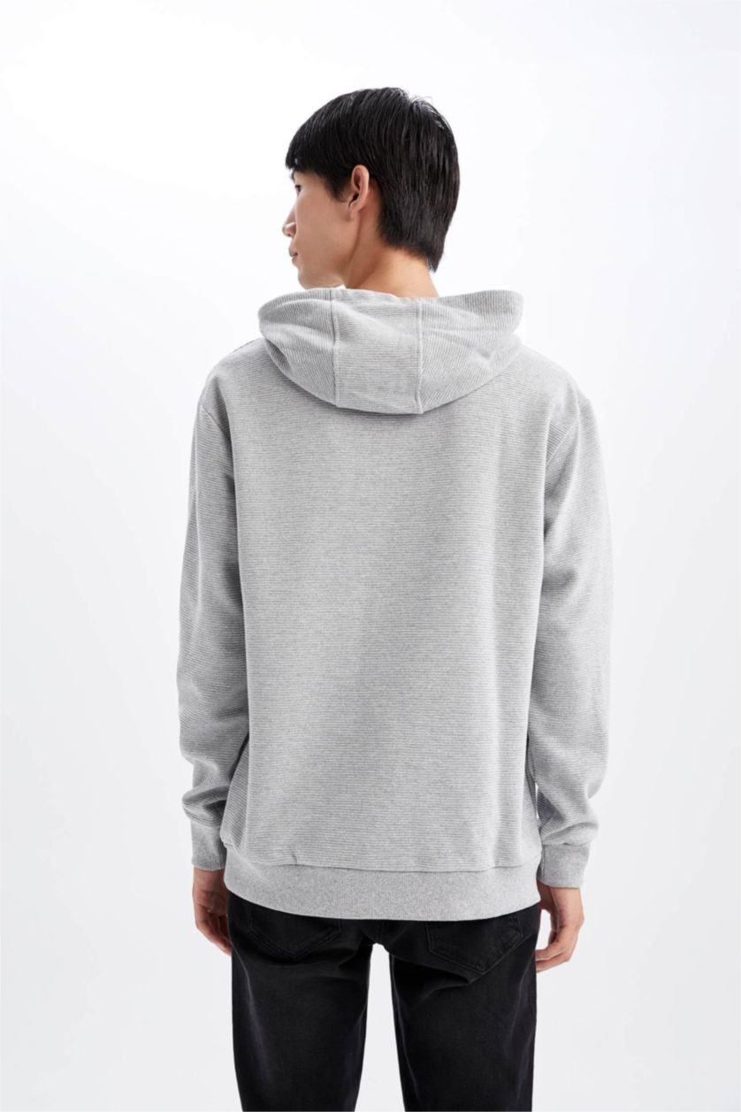 HOMME Gris Clair Sweat- Shirt Coupe Régulière À capuche Imprimé Manche Longue