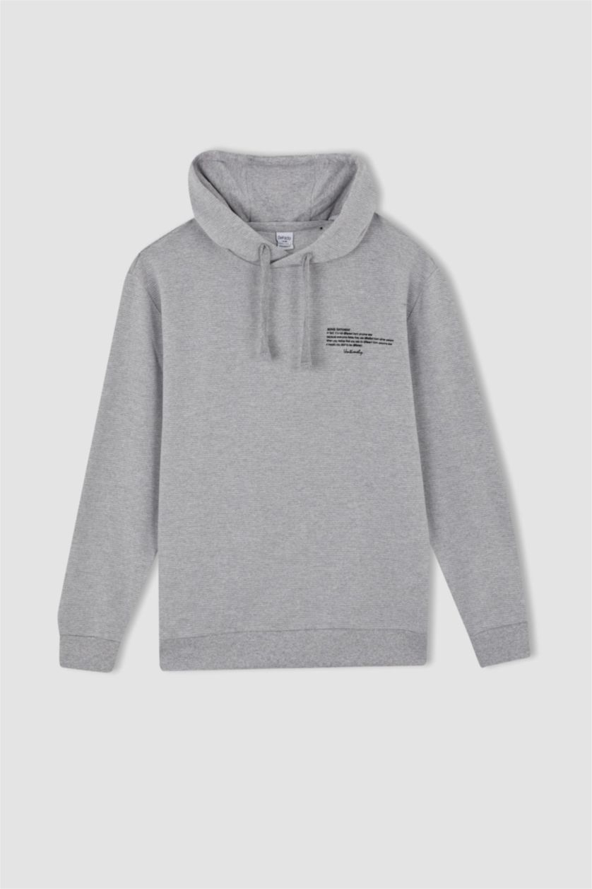 HOMME Gris Clair Sweat- Shirt Coupe Régulière À capuche Imprimé Manche Longue