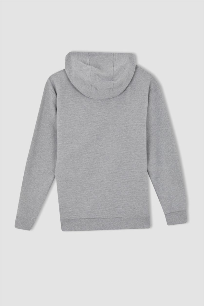 HOMME Gris Clair Sweat- Shirt Coupe Régulière À capuche Imprimé Manche Longue
