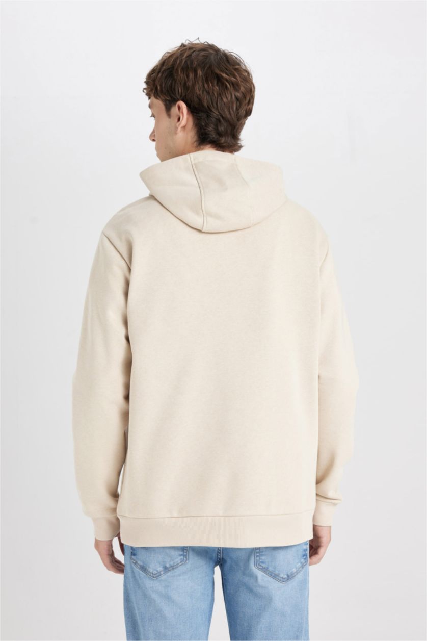 HOMME Beige Sweat- Shirt Coupe Régulière À capuche Imprimé Manche Longue