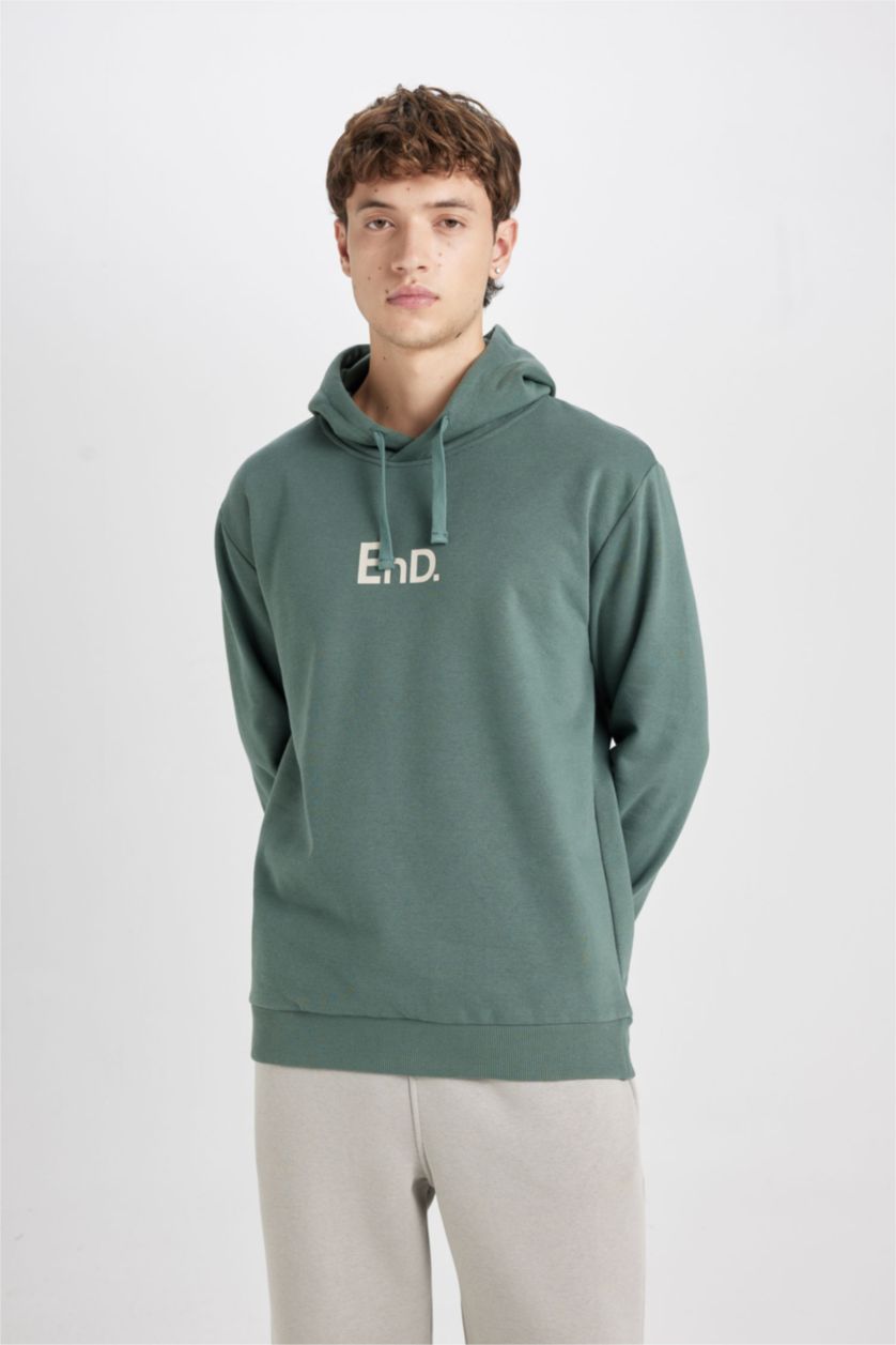 رجال أخضر سويت شيرت قصة عادية بغطاء للرأس