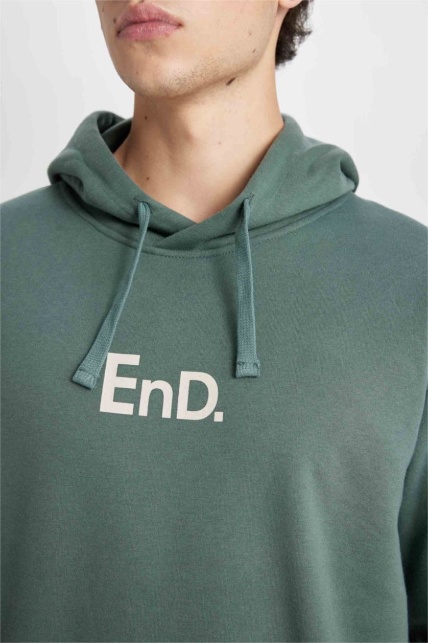 رجال أخضر سويت شيرت قصة عادية بغطاء للرأس