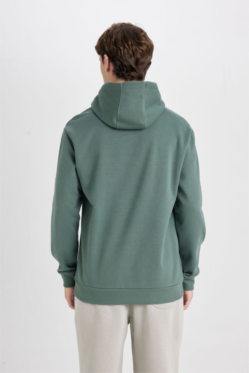 رجال أخضر سويت شيرت قصة عادية بغطاء للرأس