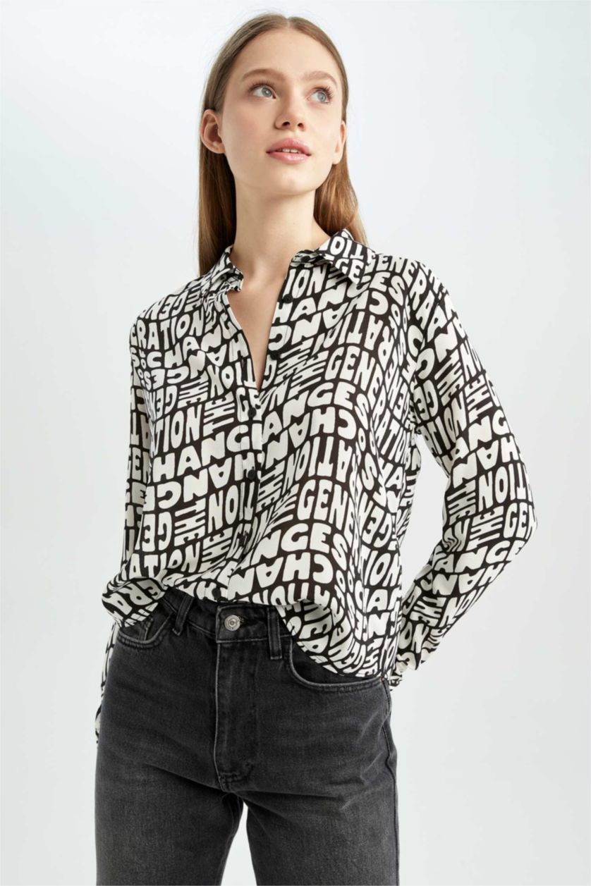 FEMME Noir Chemises à manches longues Col De Chemise