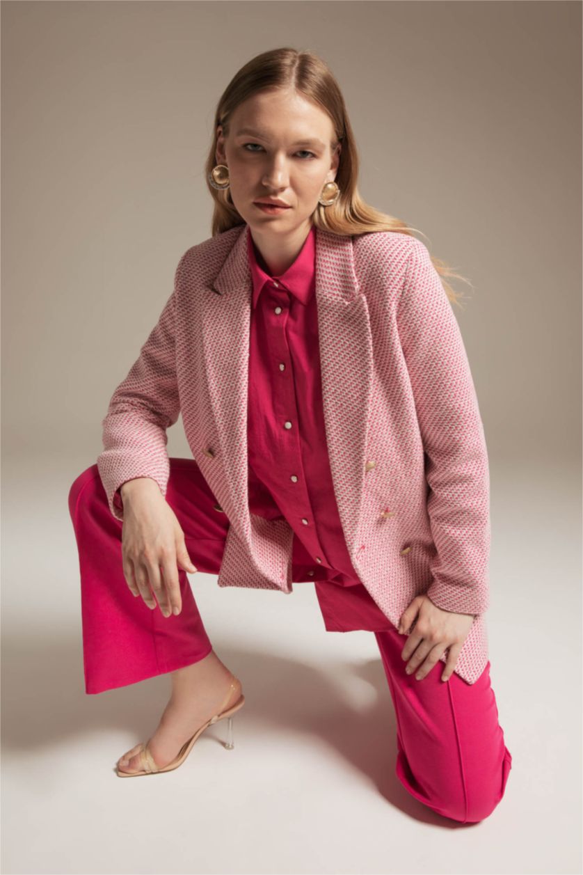 Kadın Ekru Regular Fit Gömlek Yaka Kruvaze Blazer Yelek