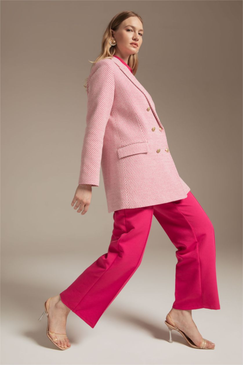 Kadın Ekru Regular Fit Gömlek Yaka Kruvaze Blazer Yelek